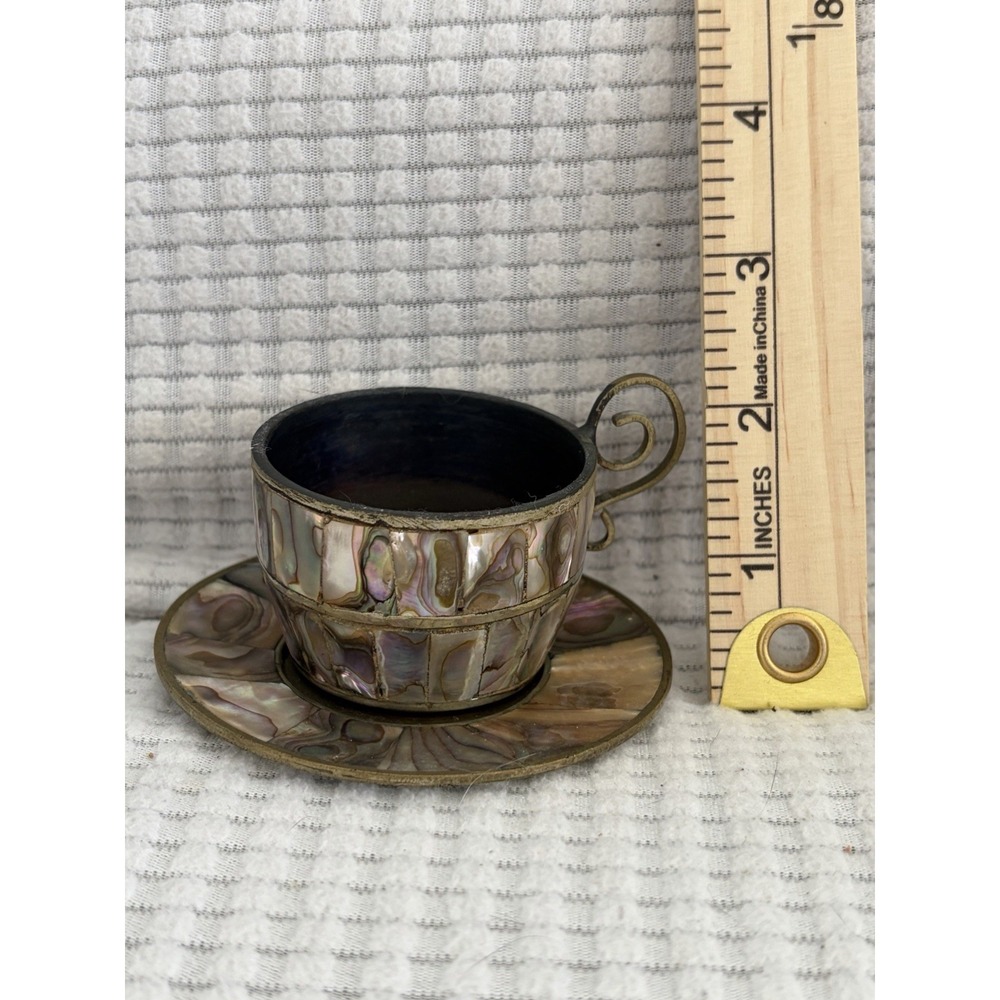Alpaca Abalone Shell Artisan Metal Demi Cup and Saucer Mexico